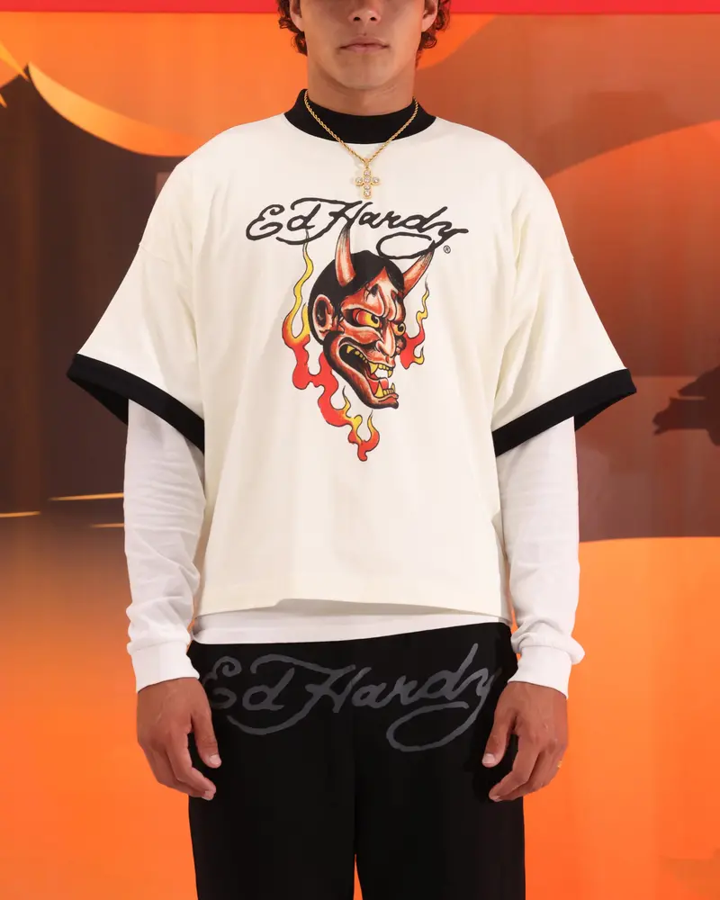 Ed Hardy Devil Ringer T-Shirt Off White 1