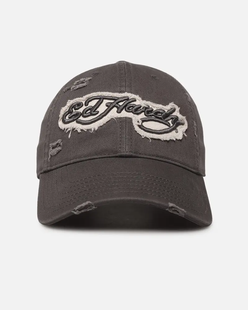 Ed Hardy Distressed Strapback Cap Washed Black 1