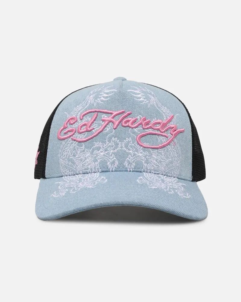 Ed Hardy Dragon Trucker Snapback Light Denim 1