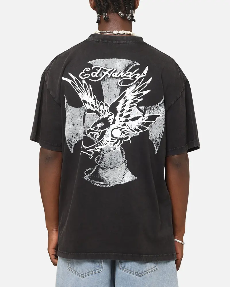 Ed Hardy Flight Premium T-Shirt Black Acidwash 1