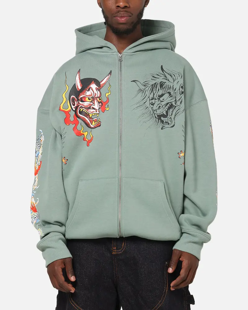 Ed Hardy Floral Zip Hoodie Sage 1