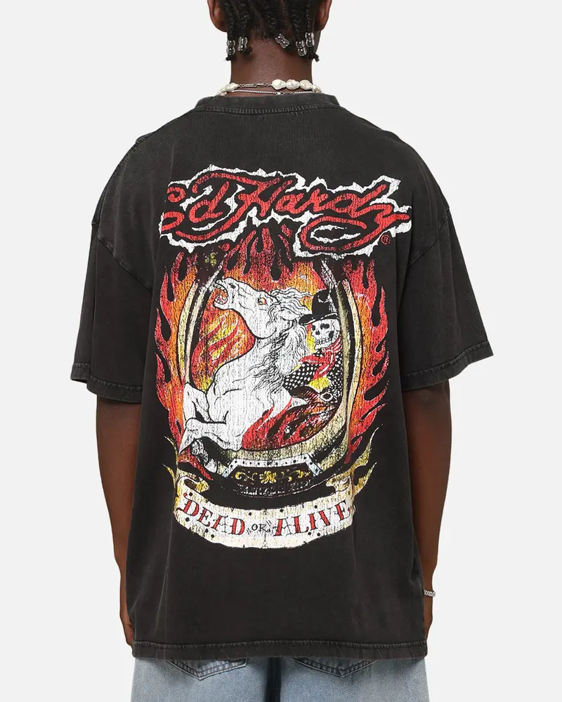 Ed Hardy Horse Power Vintage T-Shirt Black Acidwash 1