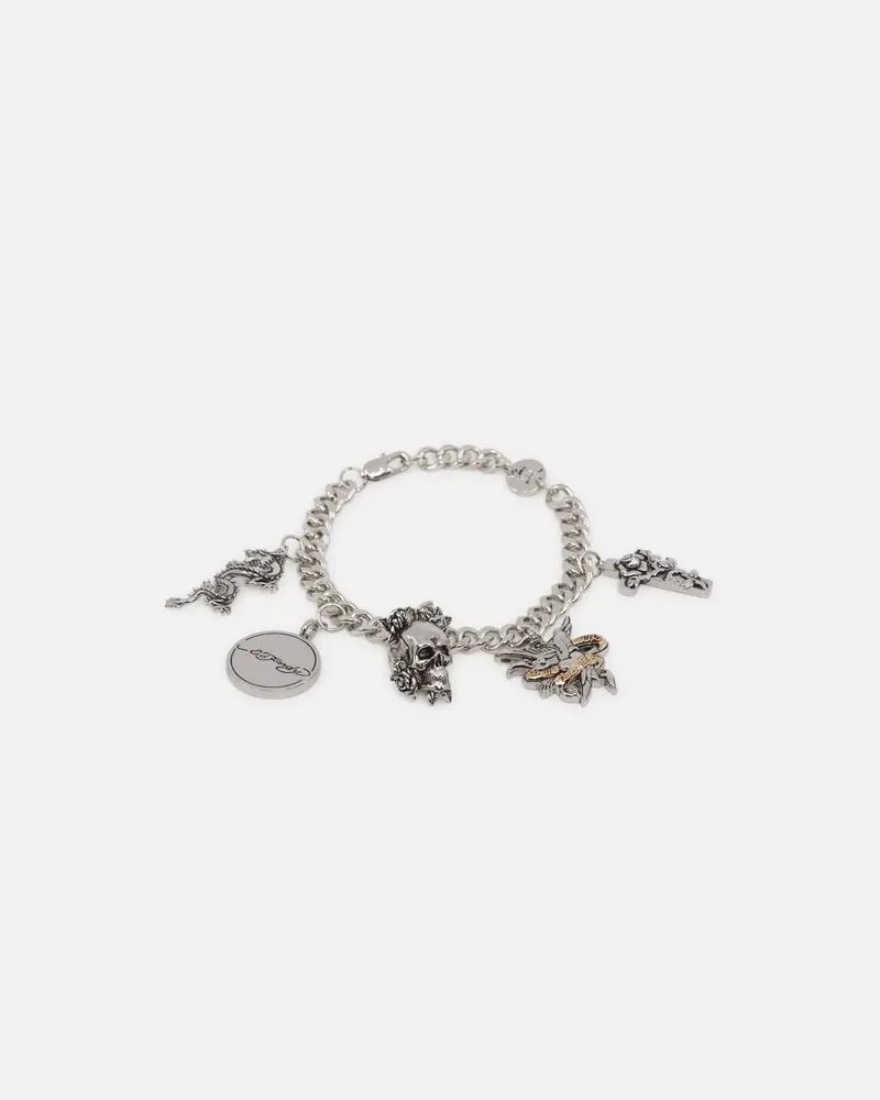 Ed Hardy Multi Charm Cuban Chain Bracelet Silver 1
