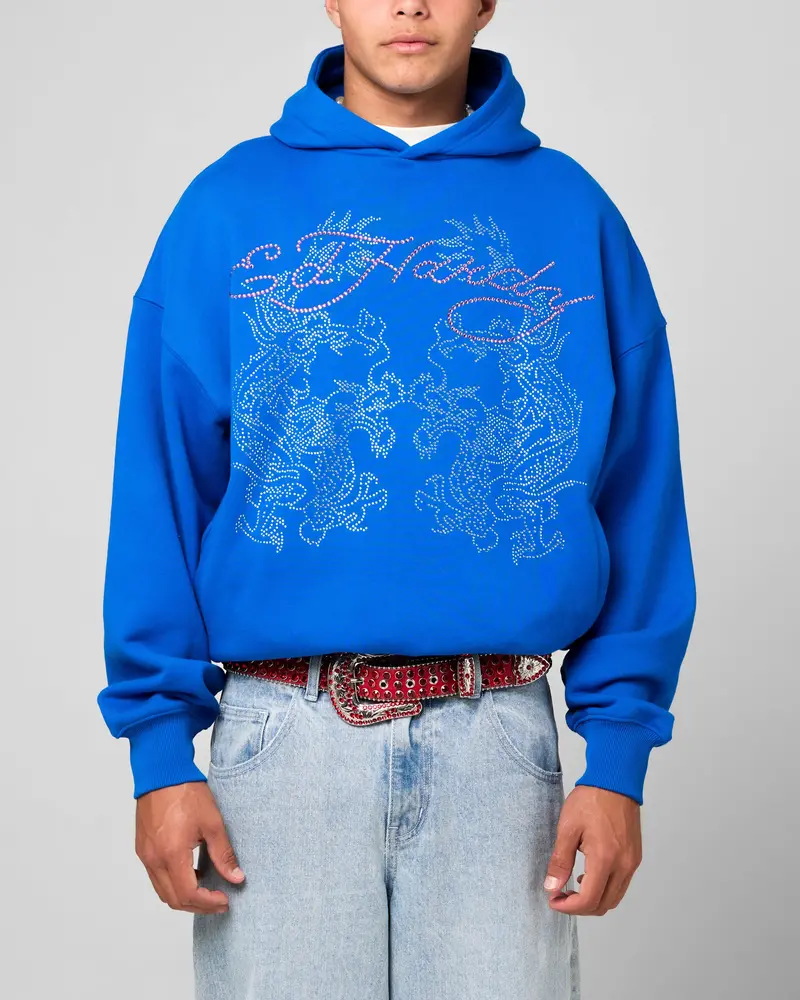 Ed Hardy Rhinestone Dragon Hoodie Blue 1
