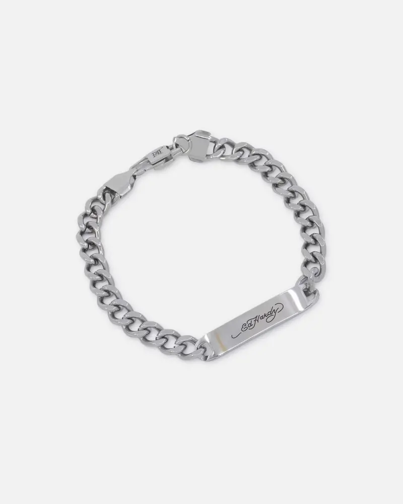 Ed Hardy Scroll Logo Curb Chain Bracelet Silver 1