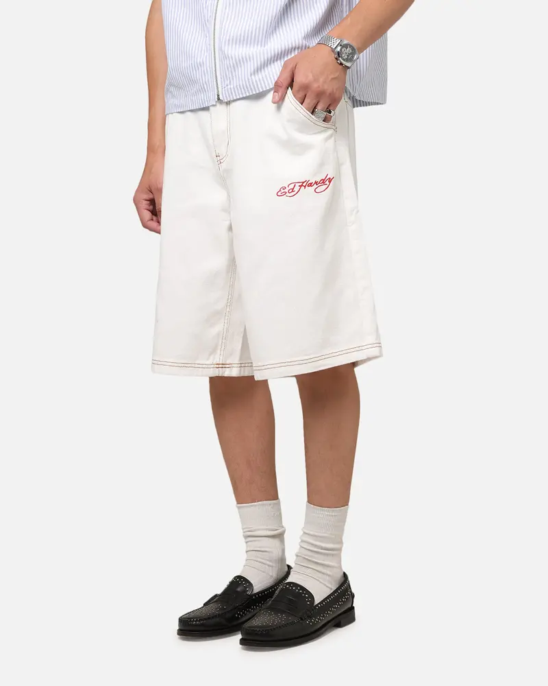 Ed Hardy Tiger Jorts Off White 1
