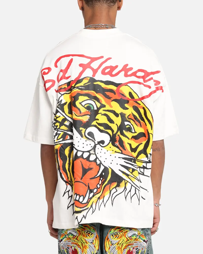 Ed Hardy Tiger Oversized Print T-Shirt Off White 1