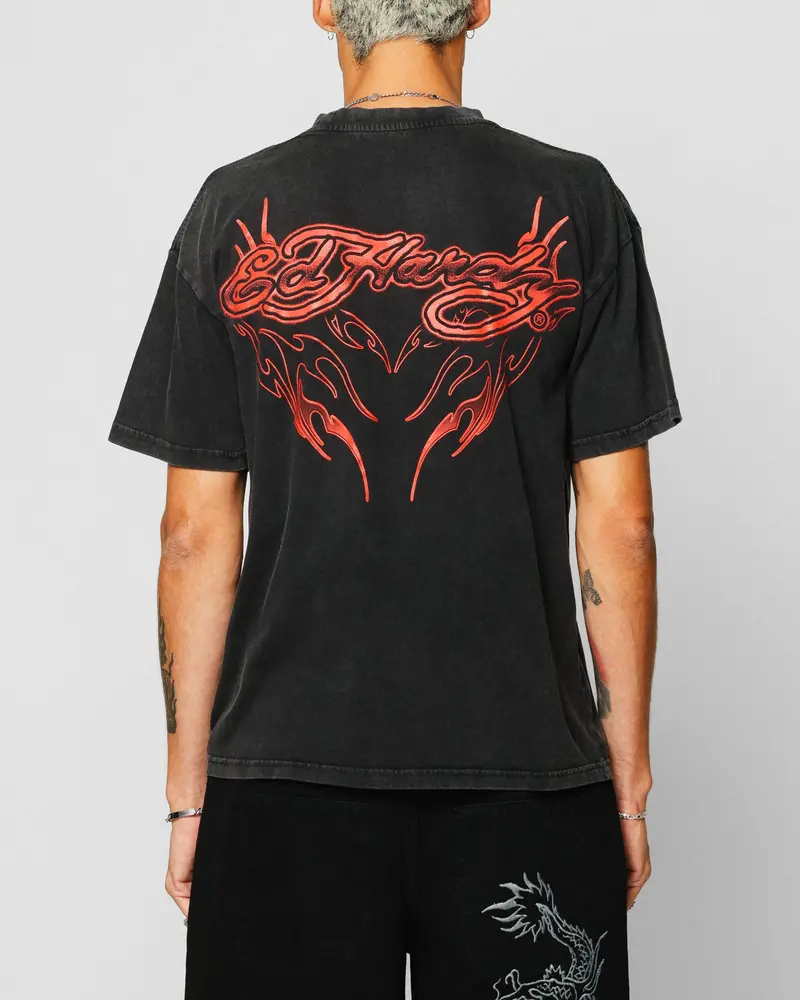 Ed Hardy Tribal T-Shirt Black Acidwash 1