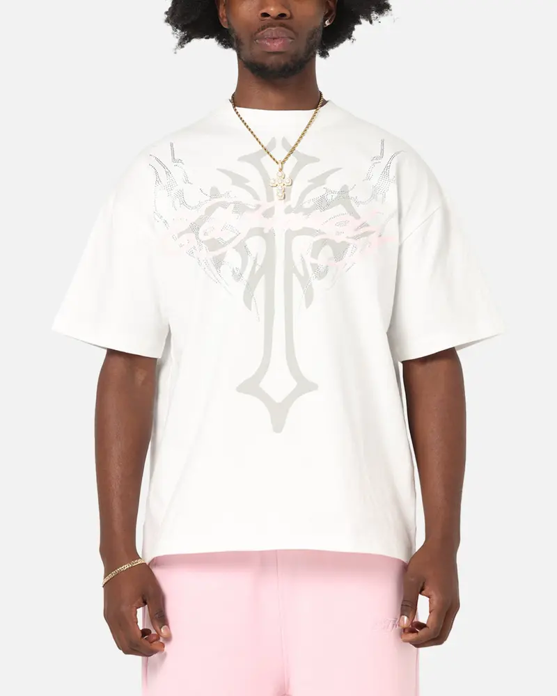 Ed Hardy Trinity Rhinestone T-Shirt Off White 1
