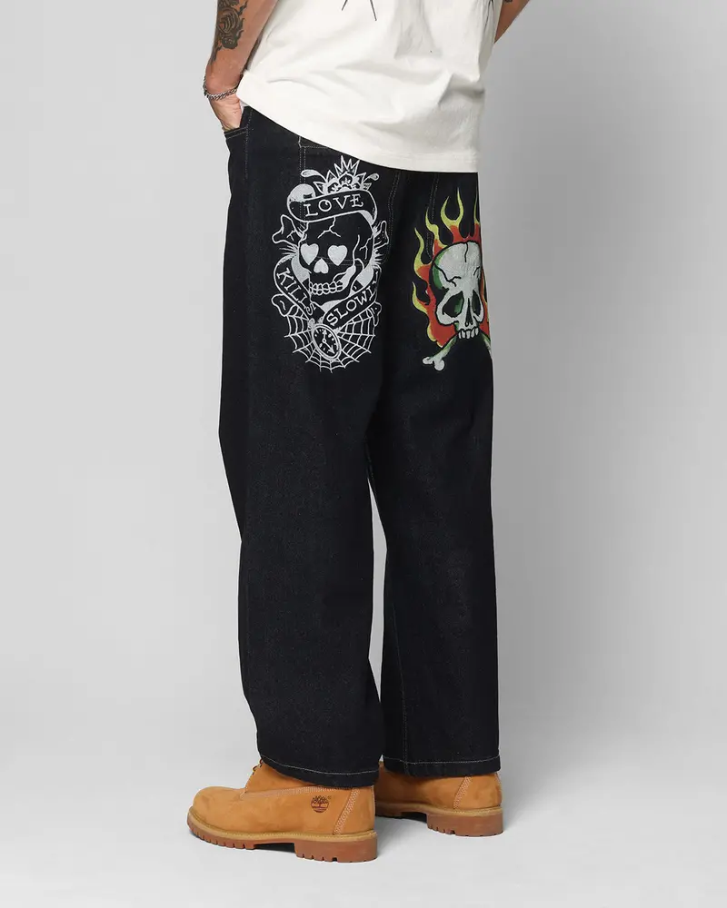 Ed Hardy Wide Leg Skull Jeans Dark Indigo 1