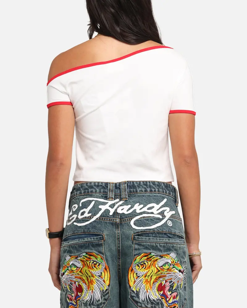 Ed Hardy Women's Aline Baby T-Shirt Off White/Red 3