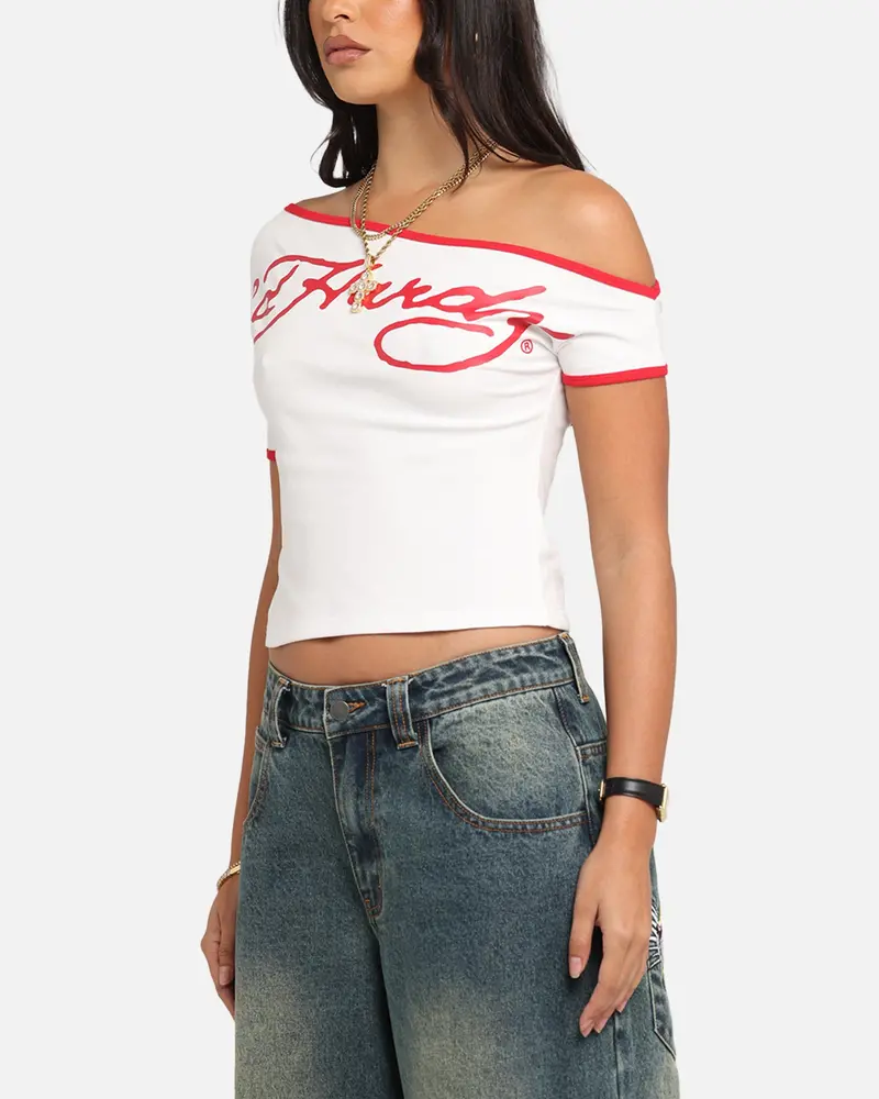 Ed Hardy Women's Aline Baby T-Shirt Off White/Red 5