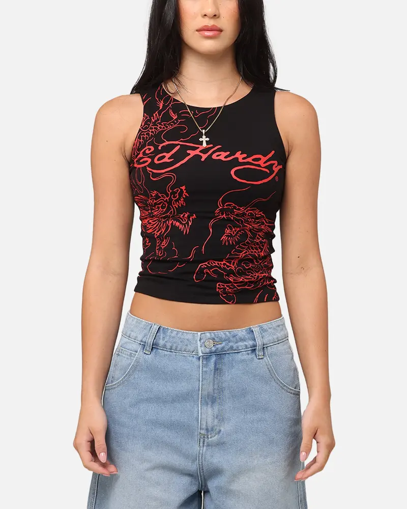 Ed Hardy Women's Dragon Tank Black/Red 1