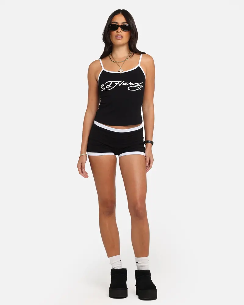 Ed Hardy Women's Logo Mini Shorts Black/White 2