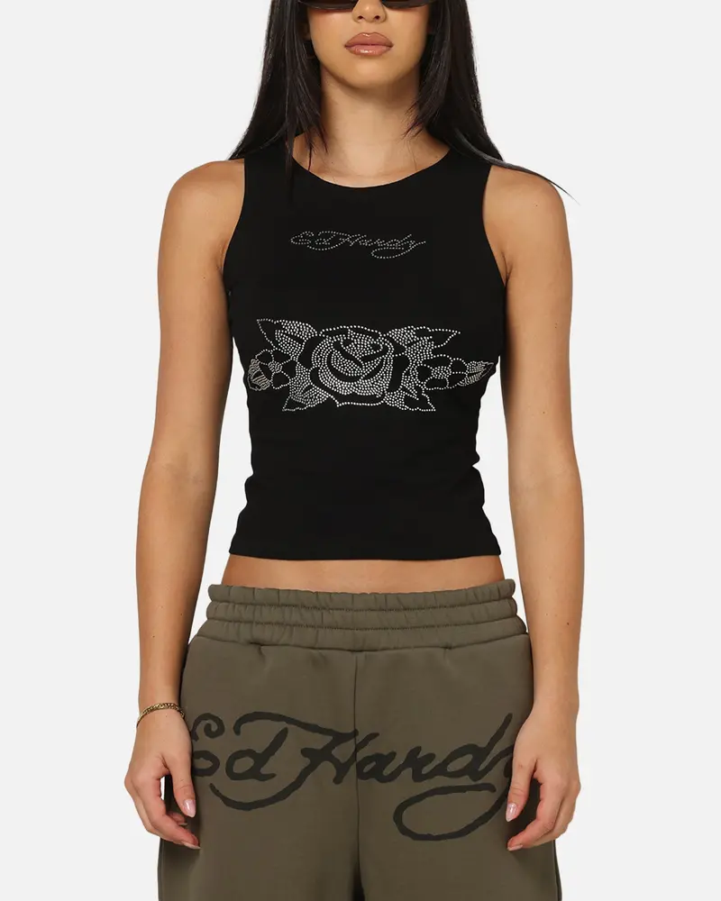 Ed Hardy Women's Rhinestone Rose Tank Black 1