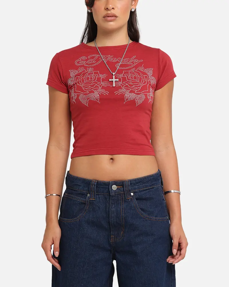 Ed Hardy Women's Rose Baby T-Shirt Red 1