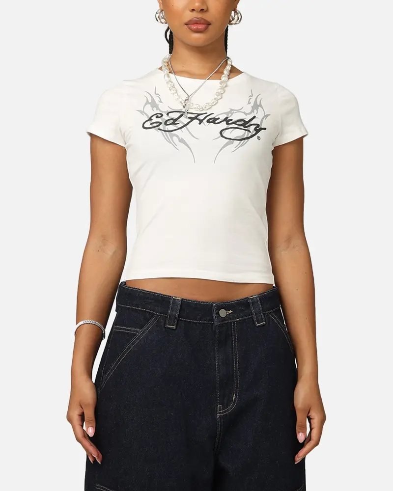 Ed Hardy Women's Tribal Baby T-Shirt White 1