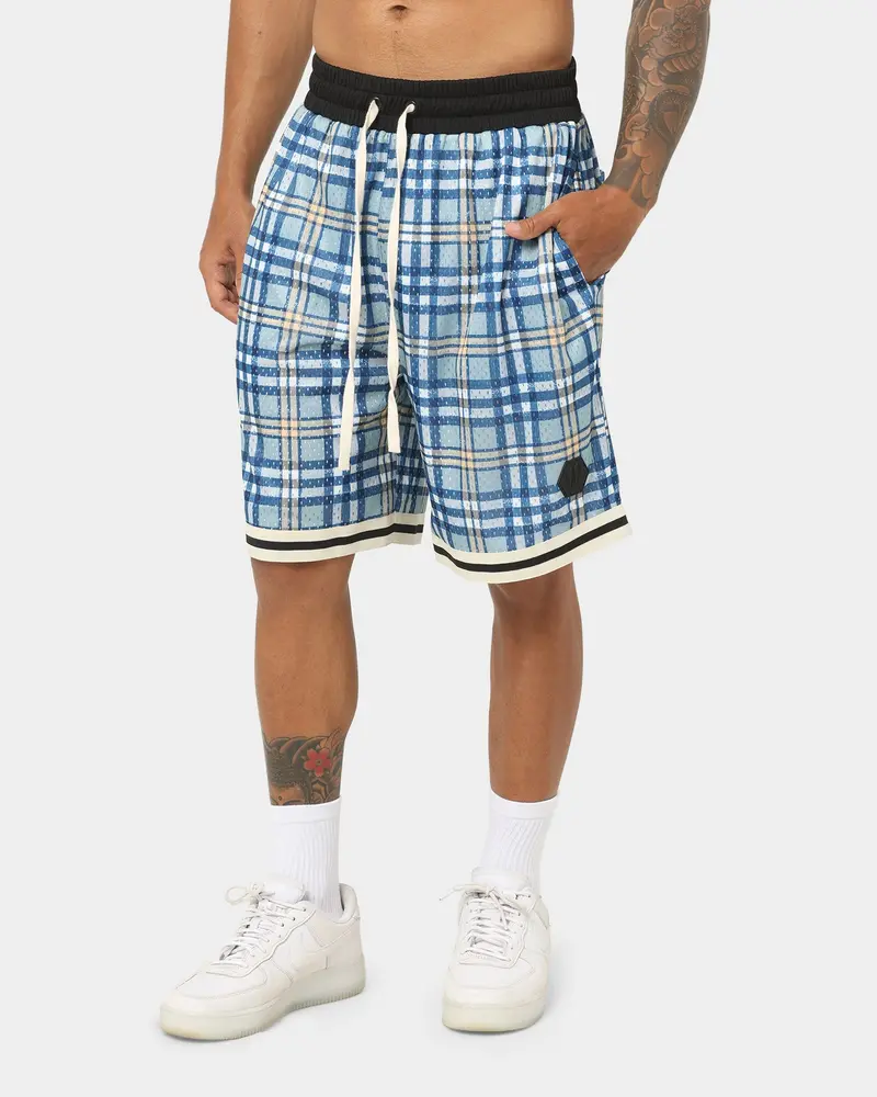 En Es Team Basketball Shorts Blue Plaid 1