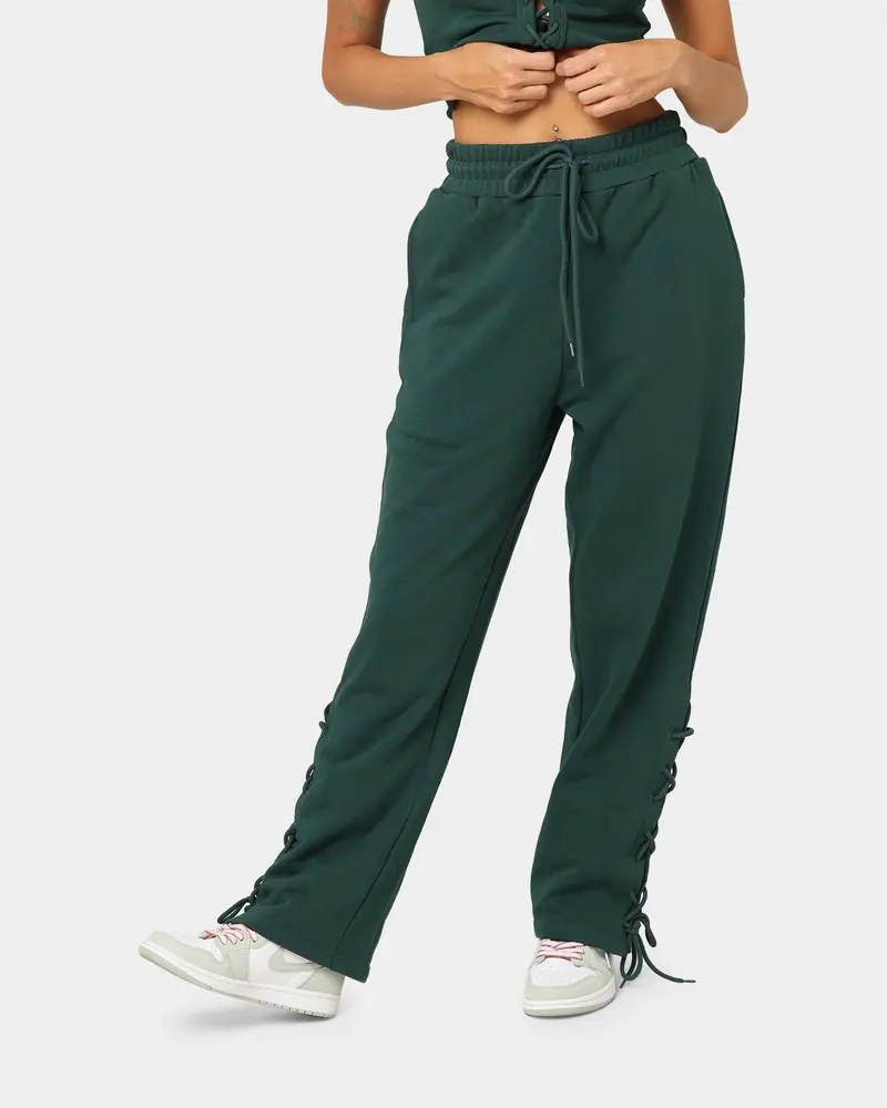 En Es Women's Mason Lace Up Track Pants Deep Teal 1
