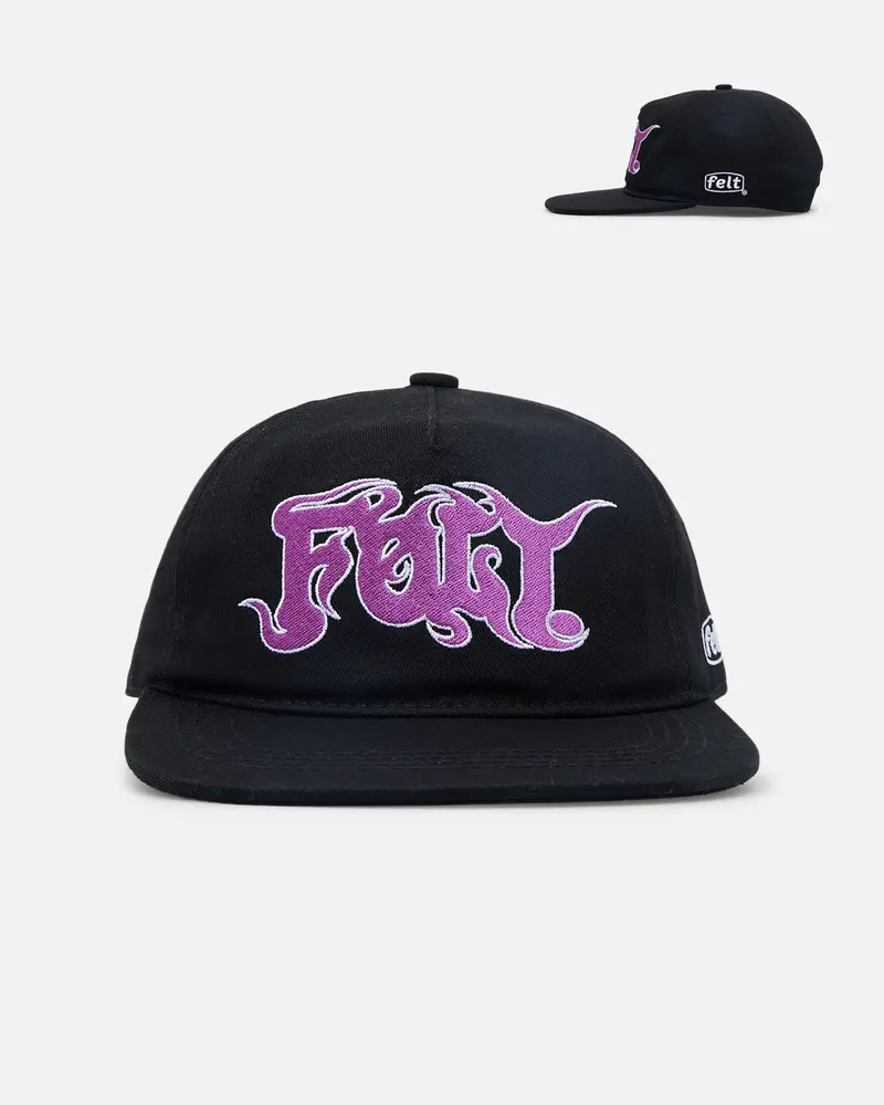 Felt Circle Pit 6 Panel Snapback Hat Black 1