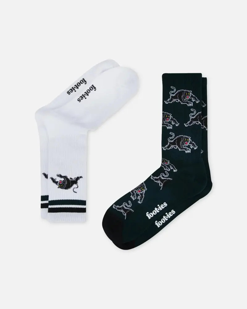 Foot-Ies Penrith Panthers Crew Socks 2 Pack Slate/White 1