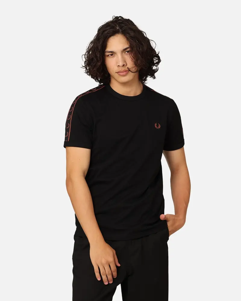 Fred Perry Contrast Tape Ringer T-Shirt Black/Whisky Brown 1