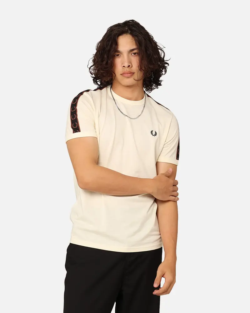 Fred Perry Contrast Tape Ringer T-Shirt Ecru/Whisky Brown 1