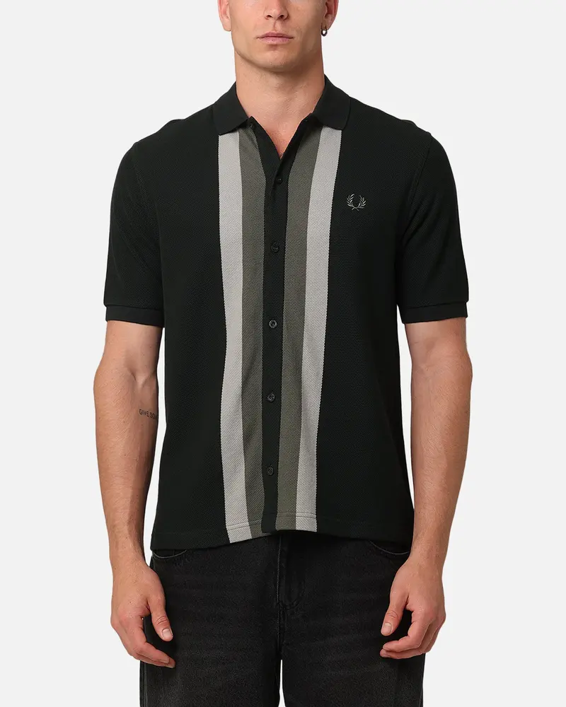 Fred Perry Panelled Button Through Polo Shirt Green 1