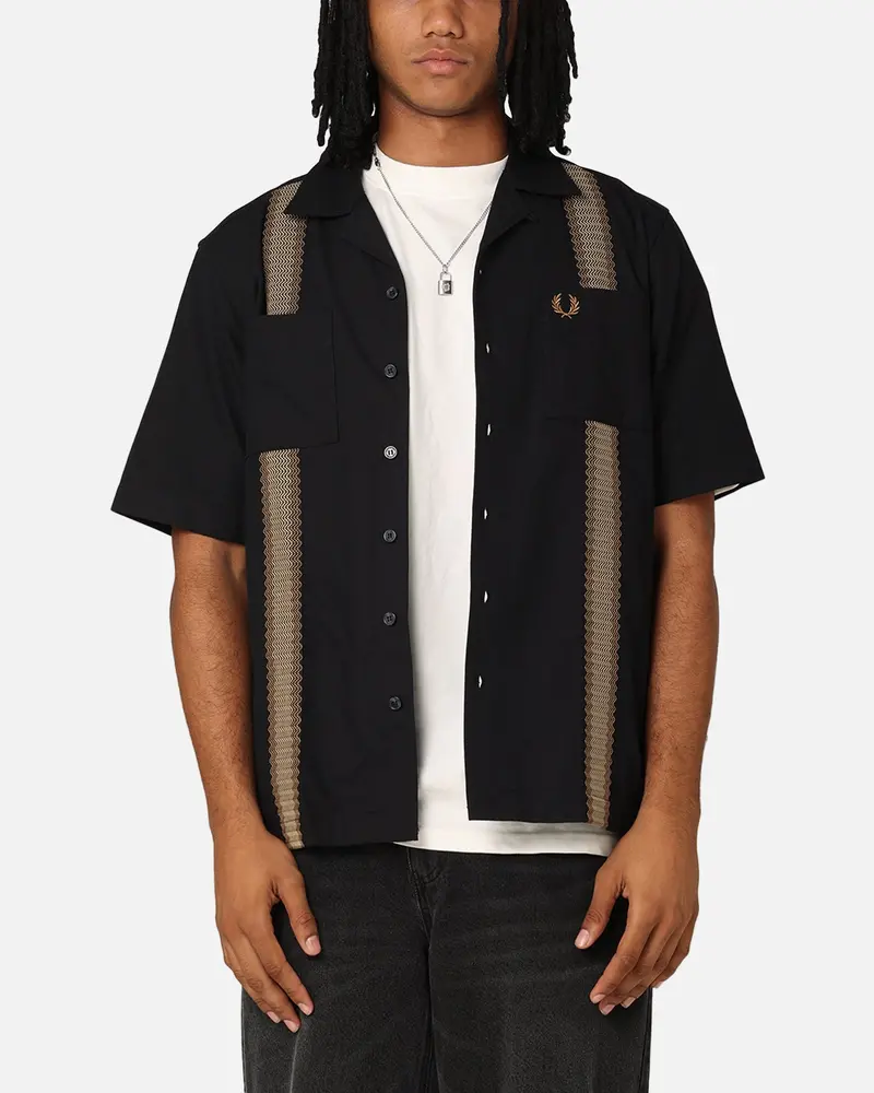 Fred Perry Tape Detail Revere Collared Shirt Black 1