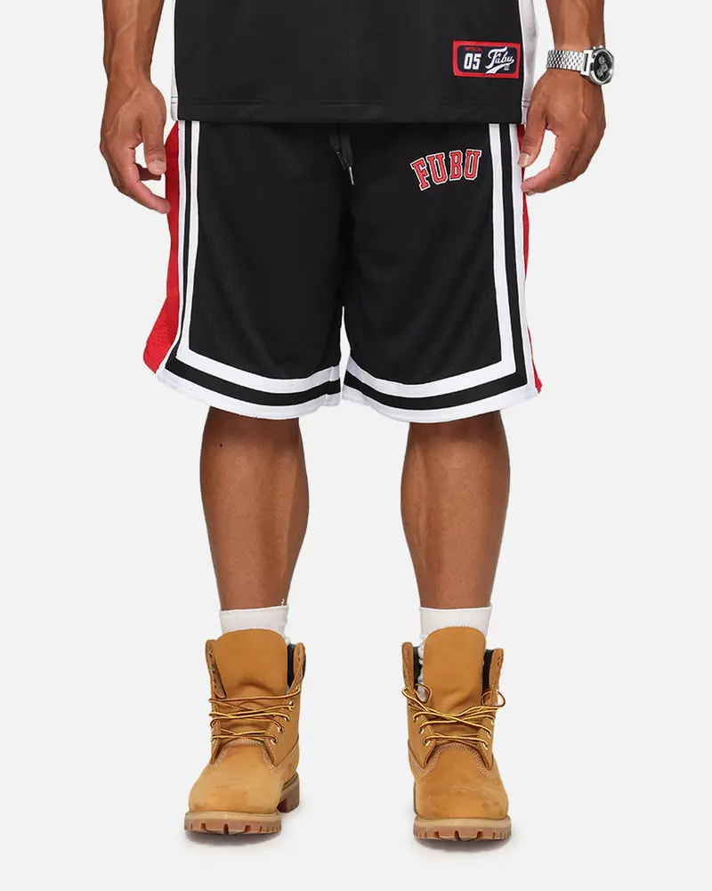Fubu College Mesh Shorts Black/Red/White 1