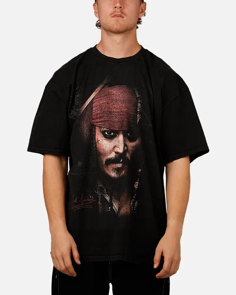 Goat Crew Disney Pirates Of The Caribbean Jack Sparrow Vintage T-Shirt Black Acidwash 1