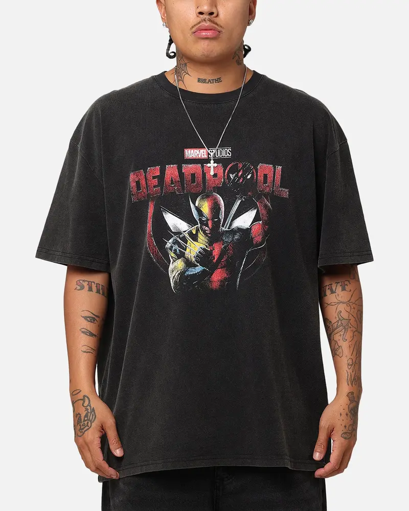 Goat Crew Marvel Deadpool Poster Heavy T-Shirt Vintage Black 1