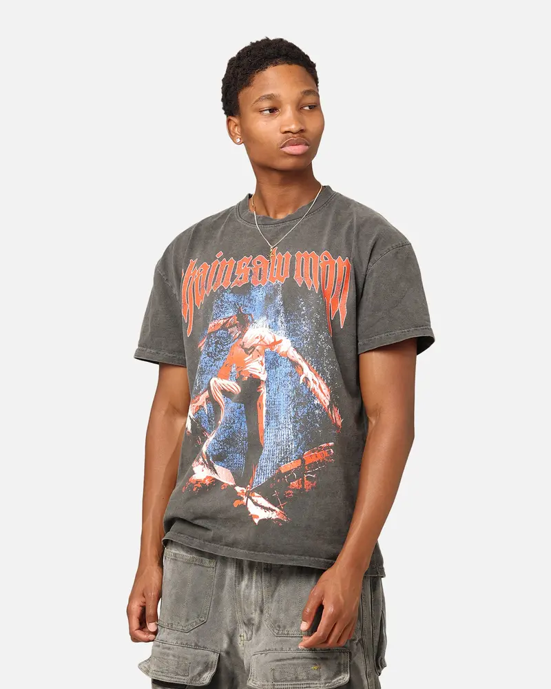 Goat Crew X Chainsaw Man Heavyweight T-Shirt Black Wash 1