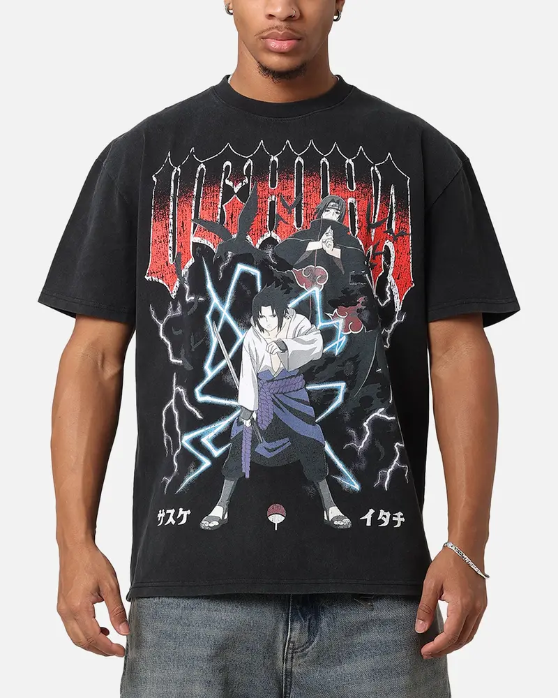 Goat Crew X Naruto Uchiha Bros Heavy T-Shirt Vintage Black 1