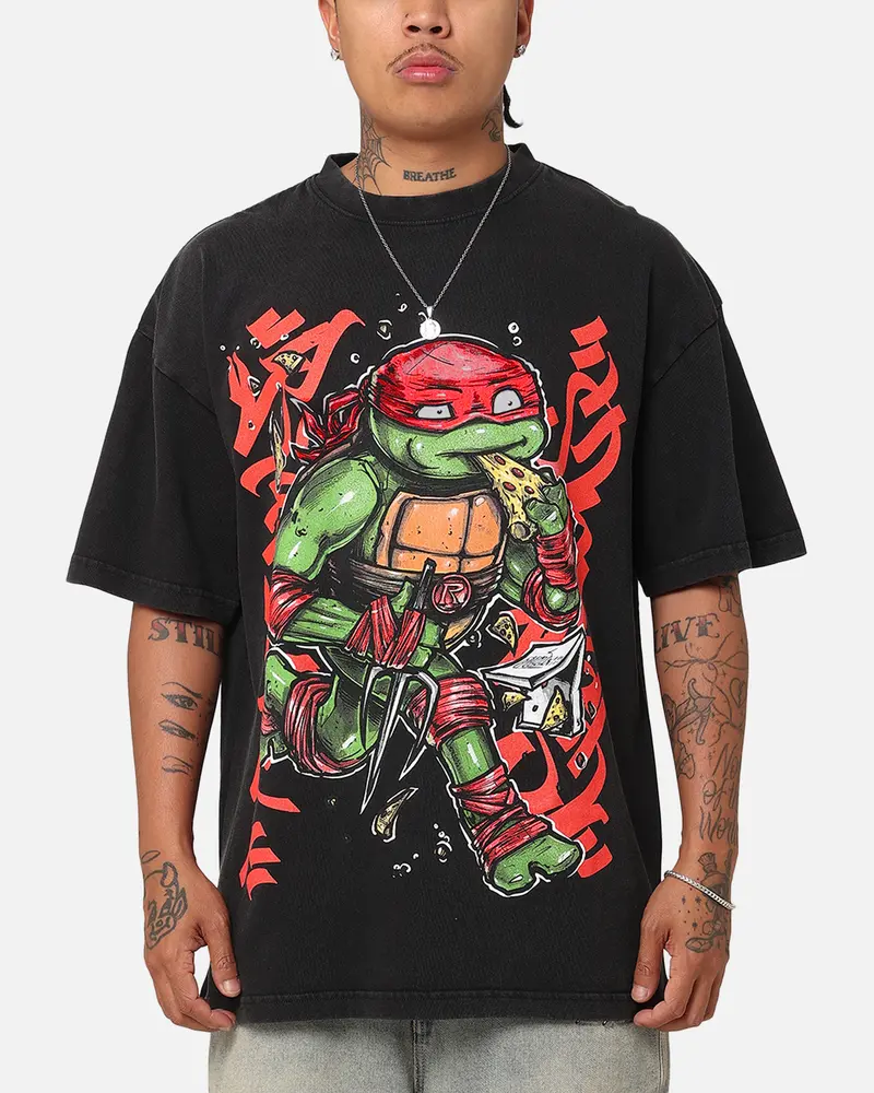 Goat Crew X Teenage Mutant Ninja Turtles Raphael X Sofles Vintage T-Shirt Black Acidwash 1