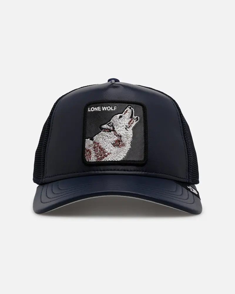 Goorin Bros The Lone Wolf Leather Trucker Snapback Navy 1