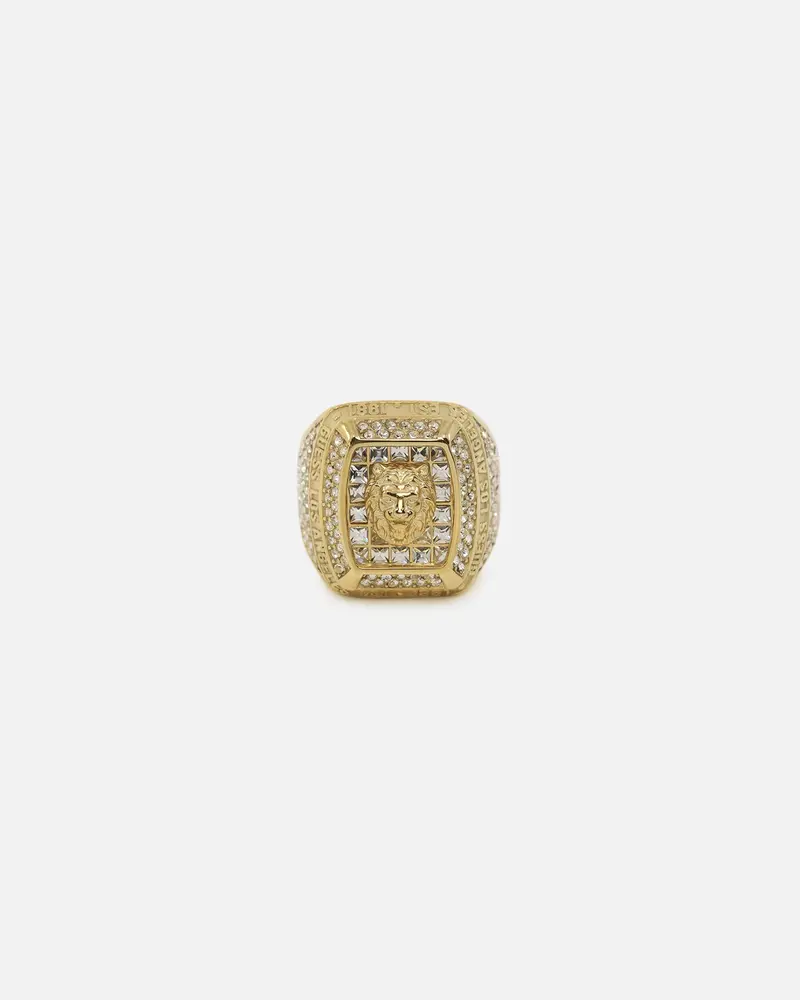 Guess Mainline 14Mm Lion Pave Signet Ring Gold 1
