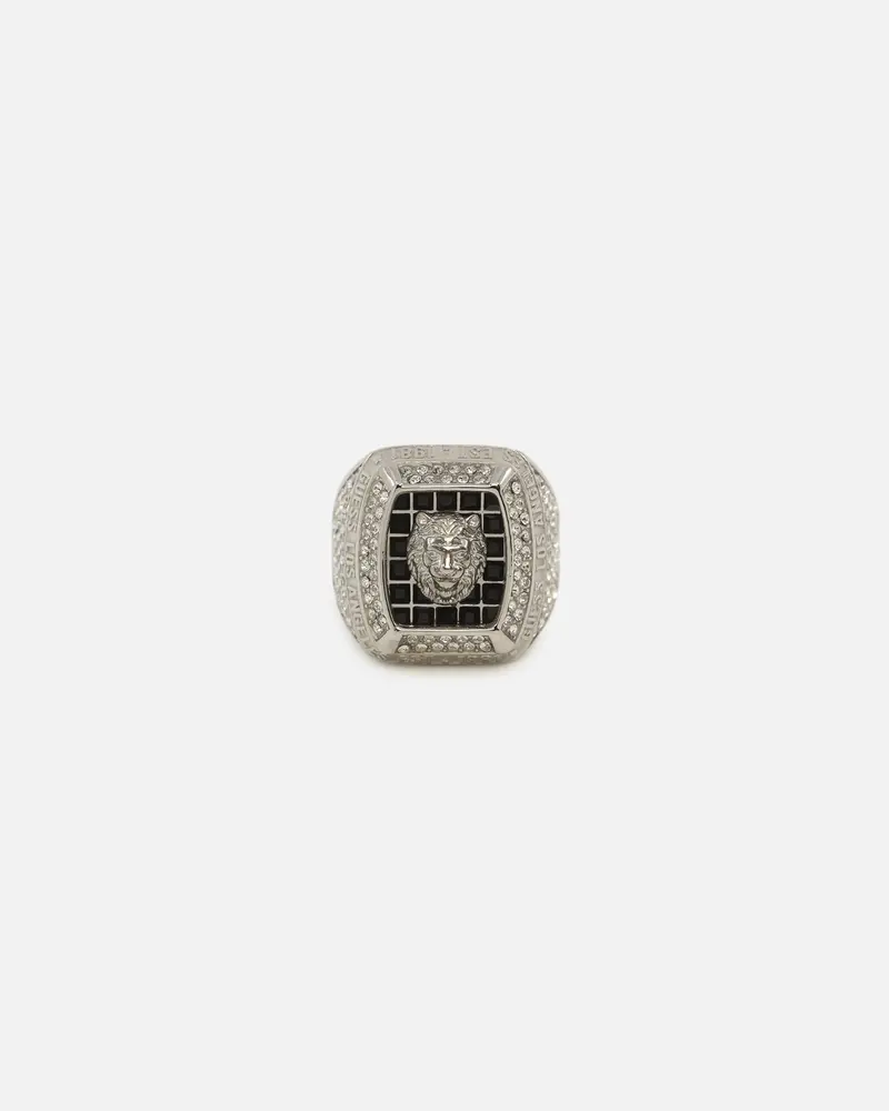 Guess Mainline 14Mm Lion Pave Signet Ring Silver 1