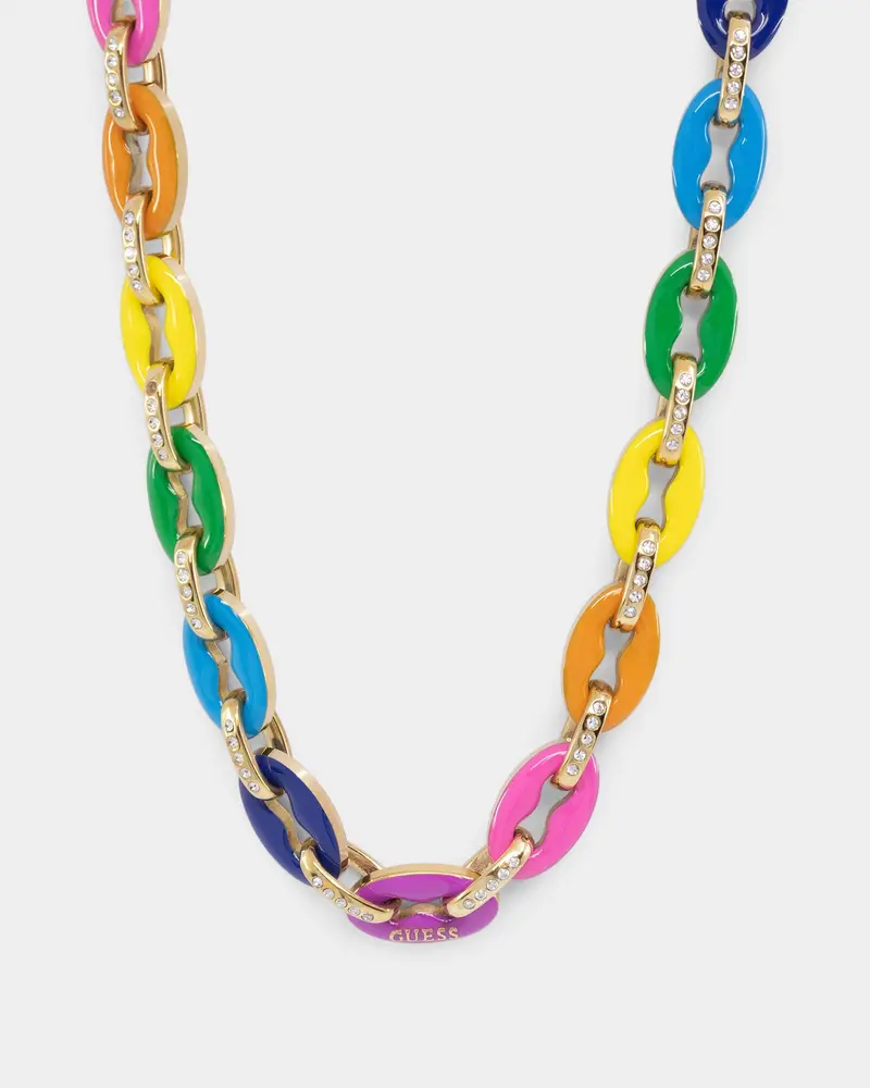 Guess Mainline Women's 17" Rainbow & Crystals Yellow Gold Necklace Multi 2