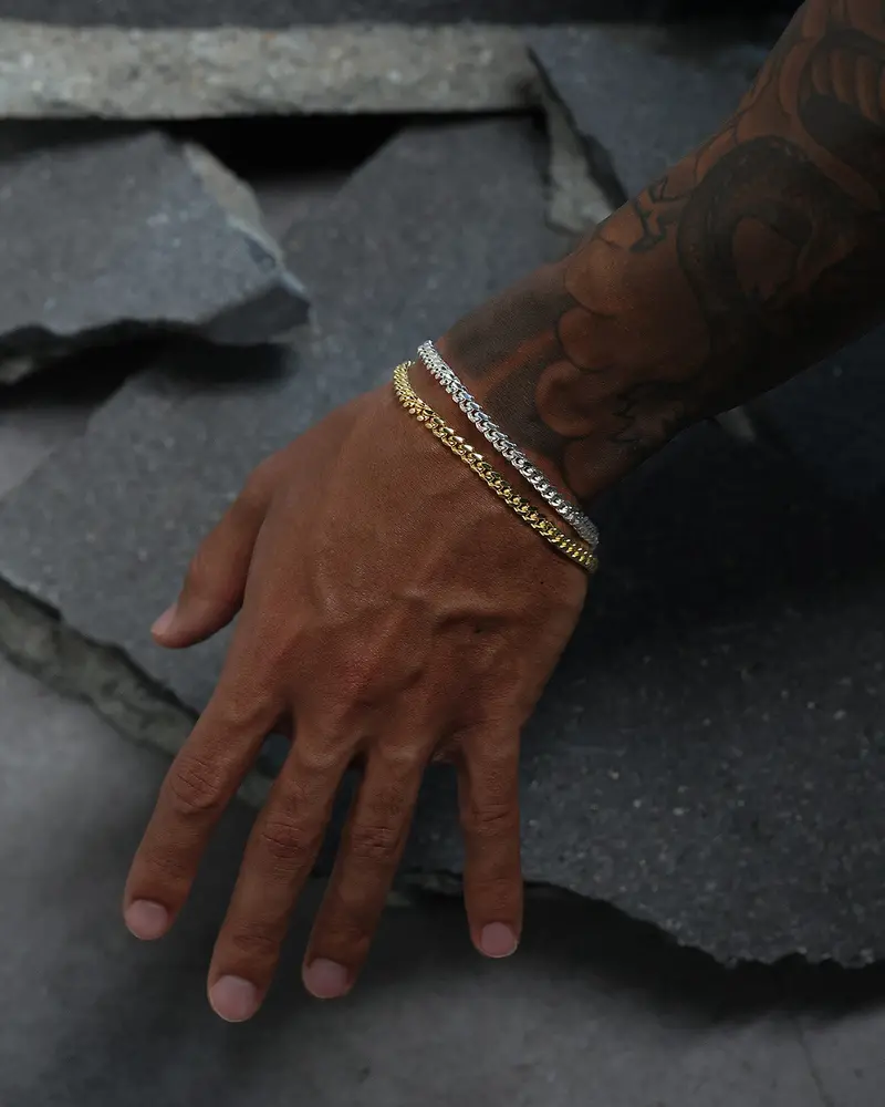 House Of Auric 5Mm Cuban Bracelet Set Gold/Silver 1