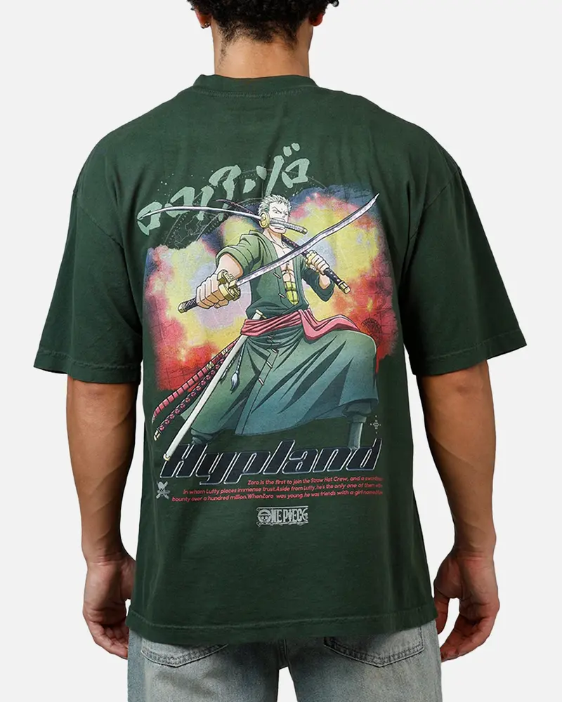 Hypland X One Piece Zoro Flame T-Shirt Green 1
