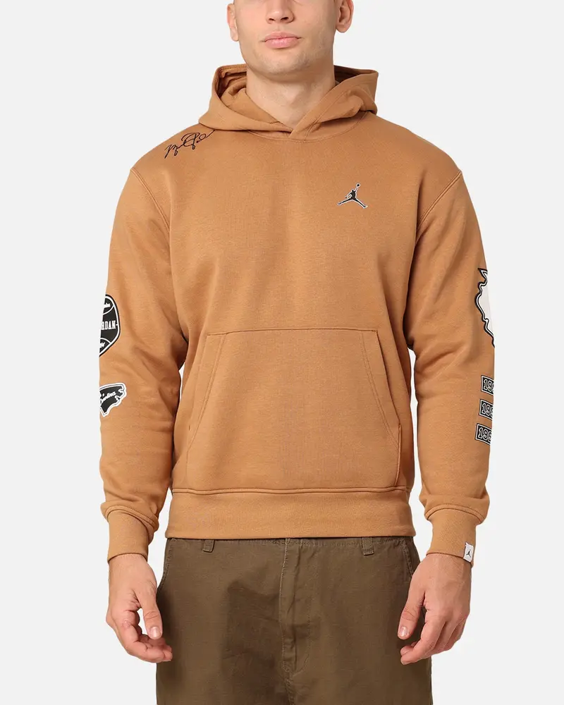 Jordan Essentials Fleece Pullover Hoodie Dark Brown/White 1