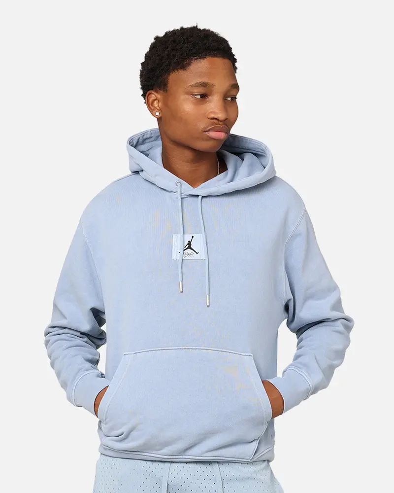 Jordan Essentials Statement Wash Fleece Pullover Hoodie Blue Grey 1
