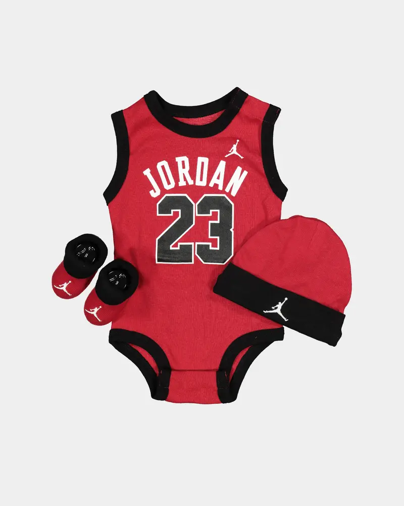 Jordan Infant Beanie Booties Onesie Set Gym Red 1