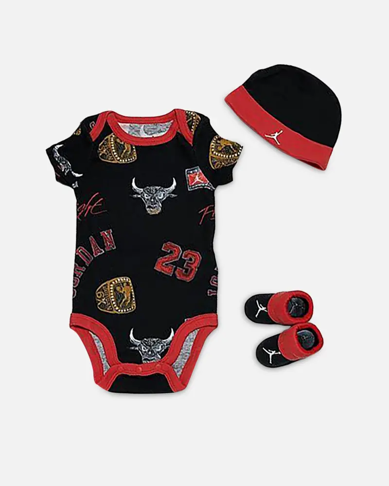 Jordan Infants' Chicago Bulls All Over Print Essentials 3 Piece Set Black 1