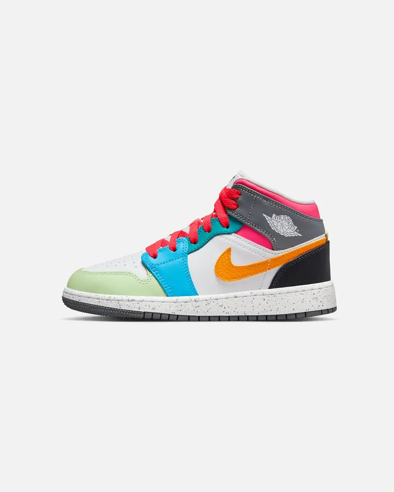 Jordan Kids' Air Jordan 1 Mid Se "Multi-Colour" (Gs) White/Taxi/Dark Shadow/Hyper Pink/New Emerald/Vapour Green 1
