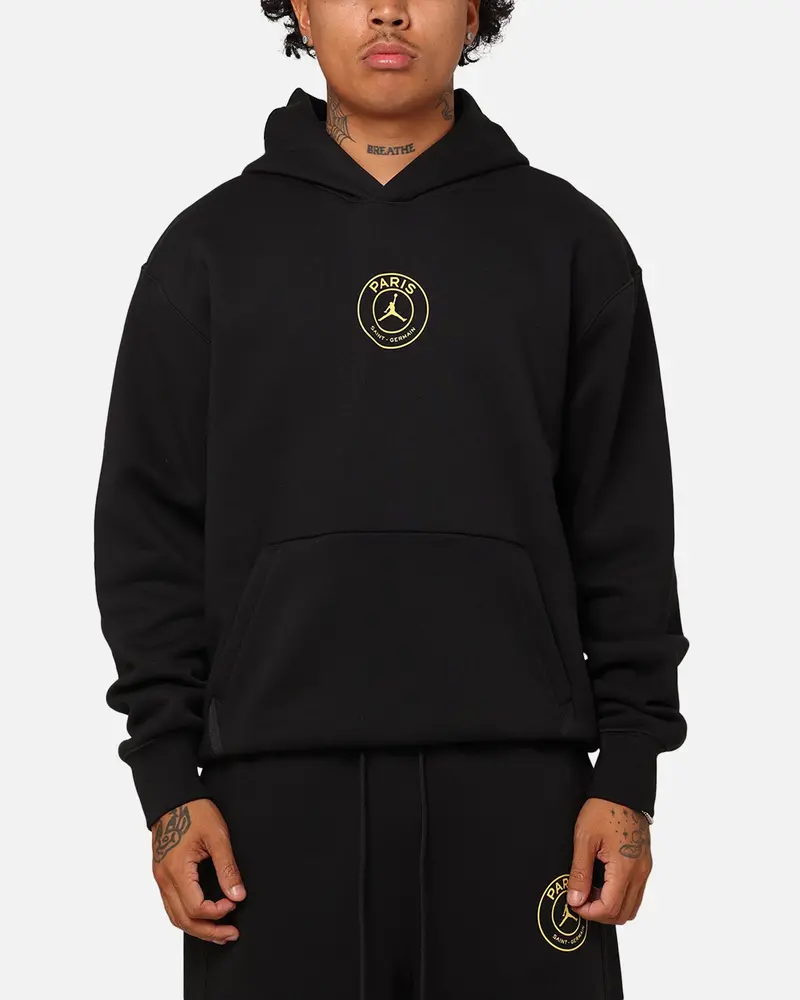 Jordan X Paris Saint-Germain Fleece Pullover Hoodie Black/Cargo Khaki 1