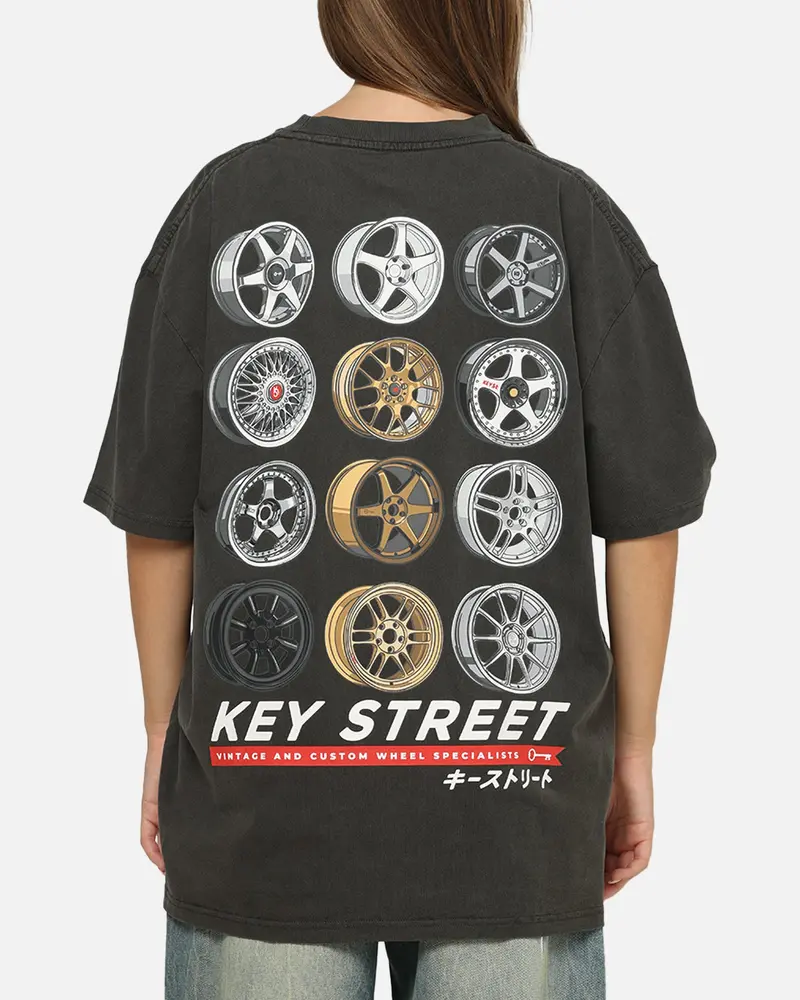 Key Street Wheels T-Shirt Black Wash 1