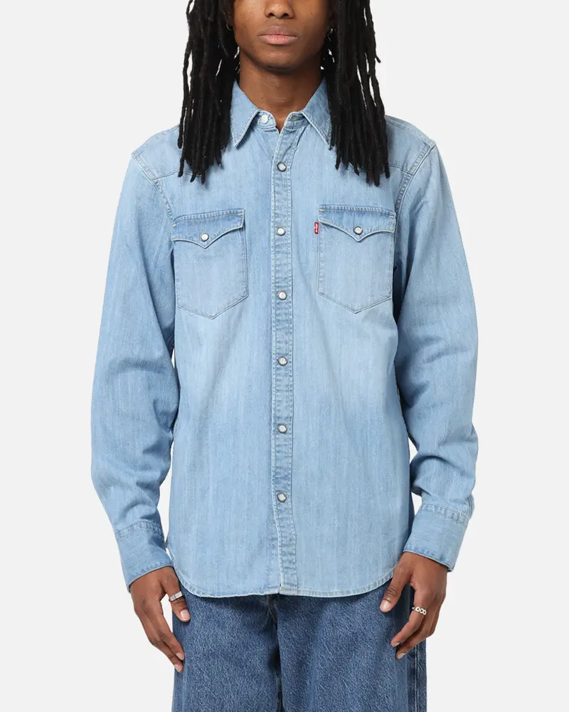 Levi Strauss And Co Barstow Western Standard Denim Button Up Shirt Blue 1