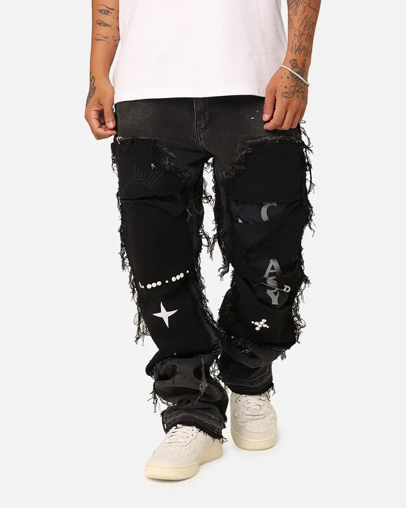 Lifted Anchors "Rem" Quilted Carpenter Denim Jeans Black Rinse 1